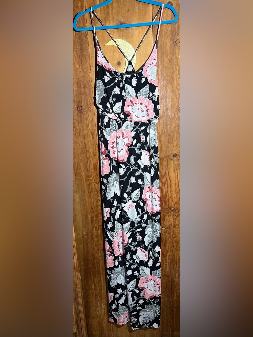 LOFT Black Floral V-Neck Maxi Slip with Pink Blooms